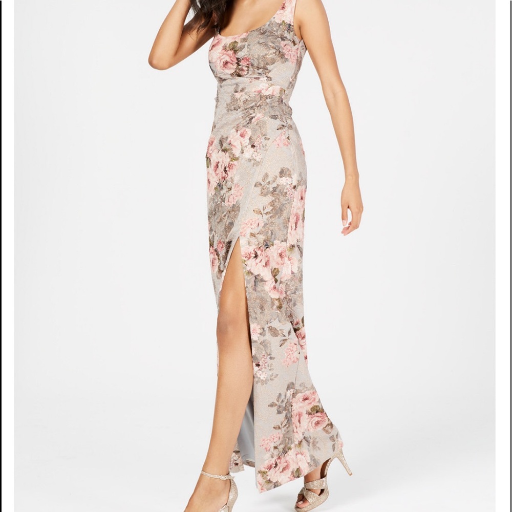 Adrianna Papell Matelasse Gown Slate/Blush